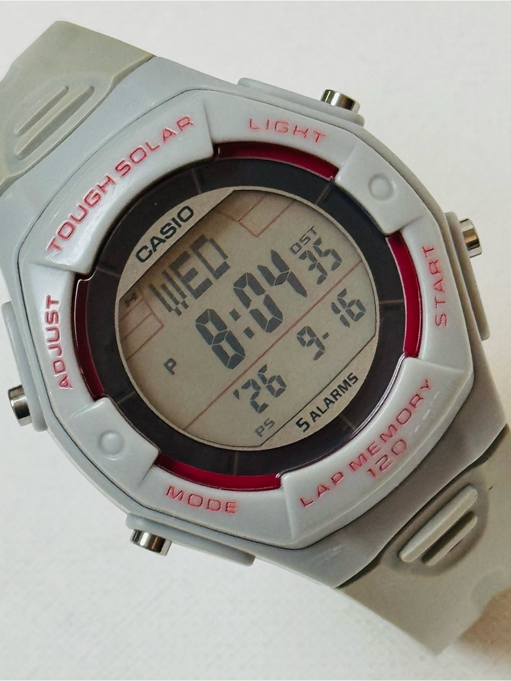 Casio Tough Solar 120 Lap Women's 5 Alarm Digital Watch Pink Gray LW-S200H
